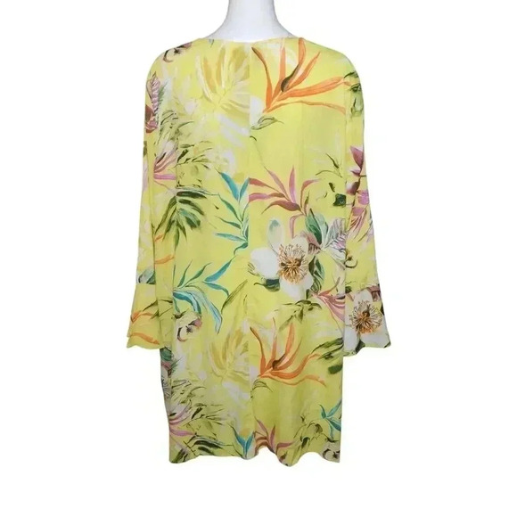 Marina Rinaldi Persona Size US 22 Tunic Dress Hibiscus Print Shift Yellow Artsy - Picture 4 of 8
